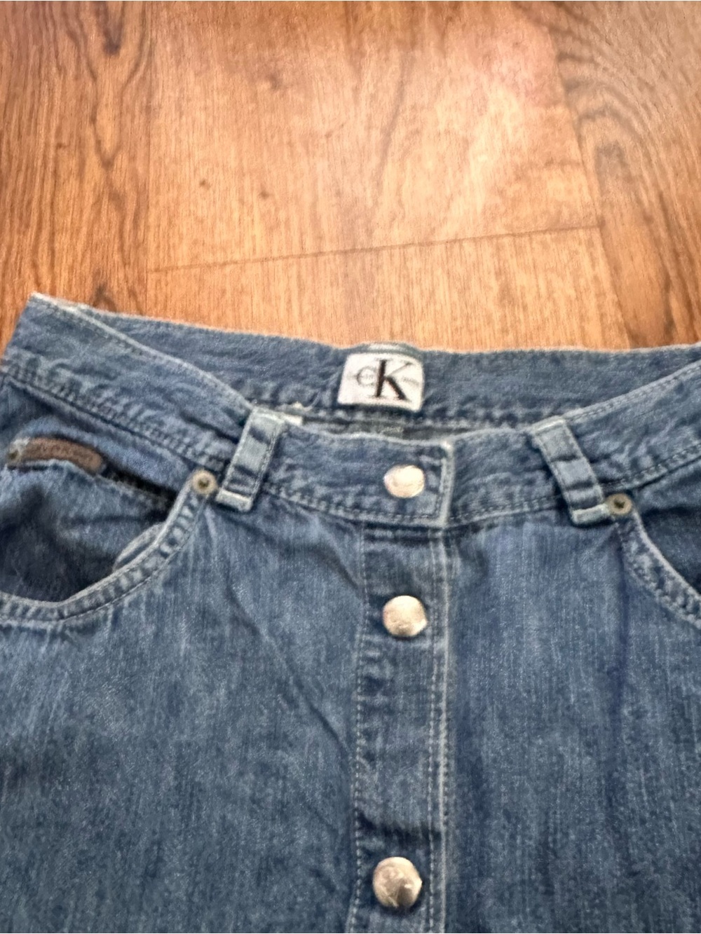 Calvin Klein Button-Front Denim Skirt Medium Blue vintage modest 5/6 cotton - Picture 5 of 12
